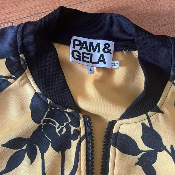Pam & Gela Cropped Track Jacket in Floral Yellow - Picture 4 of 6